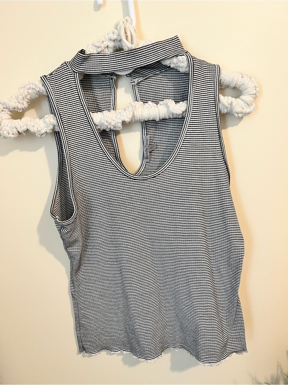 Striped Mock Neck Sleeveless Tank Top - Black & White